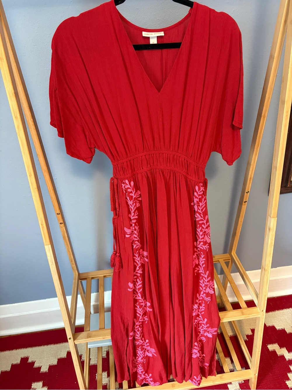 Knox Rose Red Maxi Dress with Pink Floral Embroidery